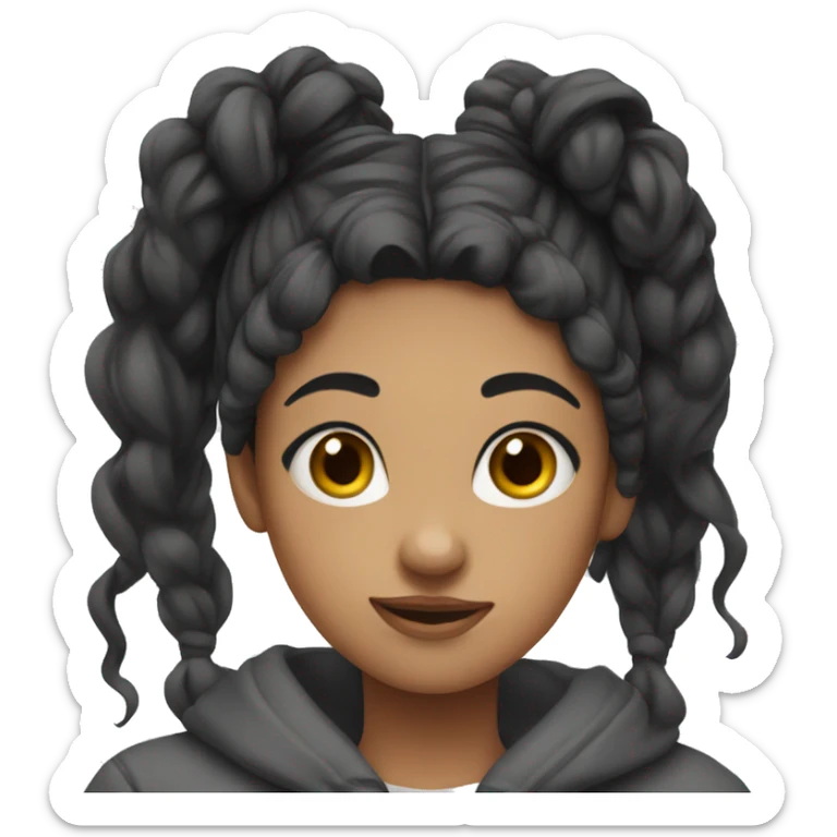 girl long black hair with a messy bun and hoodie sticker