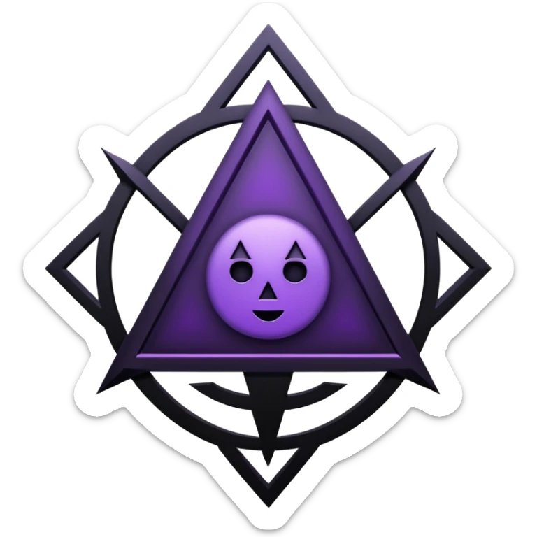 Emoji, dark futuristic occult sigil, symmetrical geometric shape, black metal with faint violet glow, gothic cyber aesthetic, minimal flat design, sharp edges, centered, transparent background sticker