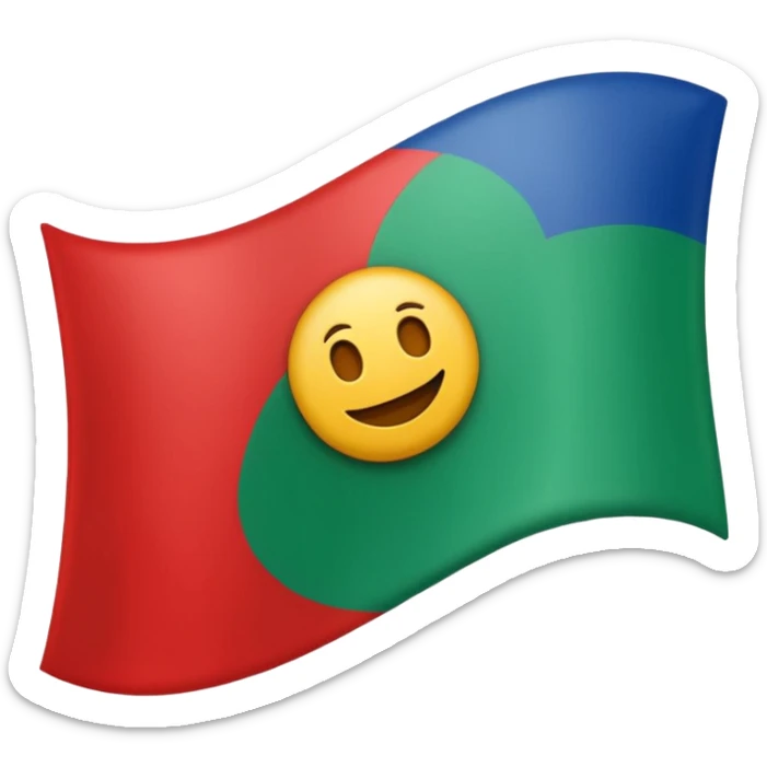 Emoji de bandera, mitad, azul y mitad inferior verde con un círculo rojo en el centro de la bandera en forma de rueda sticker