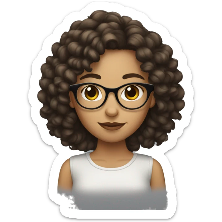 girl with long  brown and black curly hair and fair with glassesskin sticker