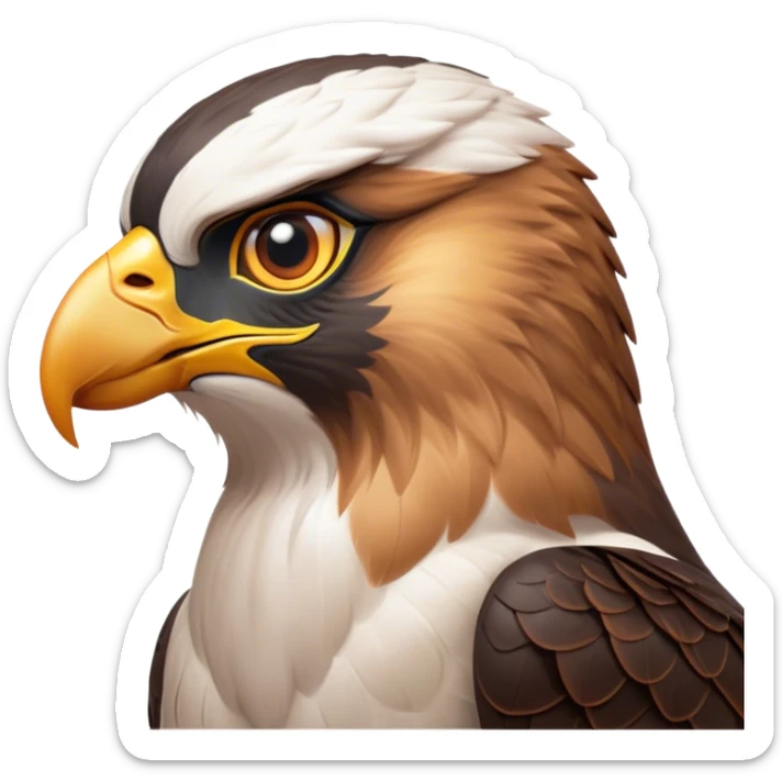 Cinematic Noble Falcon Portrait Emoji, Poised and majestic, with a streamlined, muscular build, a sharply hooked beak, and intense, piercing eyes that exude focus and speed, Simplified yet sharp and sophisticated features, highly detailed, glowing with a soft, amber radiance, high shine, intelligent and commanding, stylized with an air of aerial authority, focused and swift, soft glowing outline, capturing the essence of a watchful and confident falcon that appears ready to soar out of the screen with effortless power! sticker