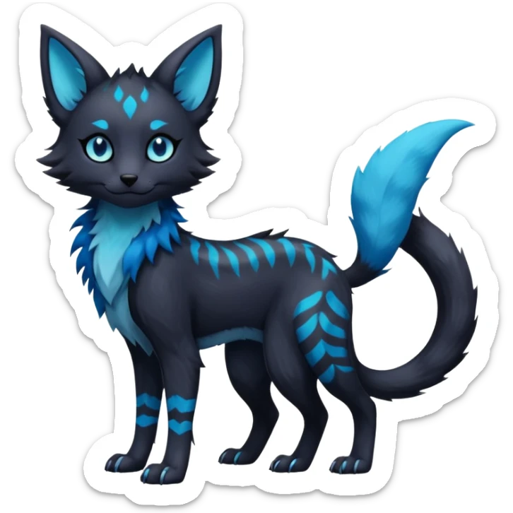 Kawaii dark edgy gloomy dusky dull-colored fantasy ethereal feline-vernid-sergal-umbreon-fursona animal creature with a tufted tail full body with intricate markings  sticker