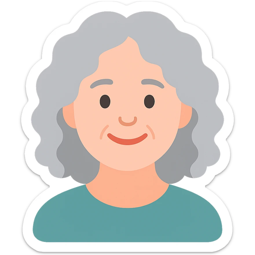 smiling 50 year old lady with silver curly hair sticker