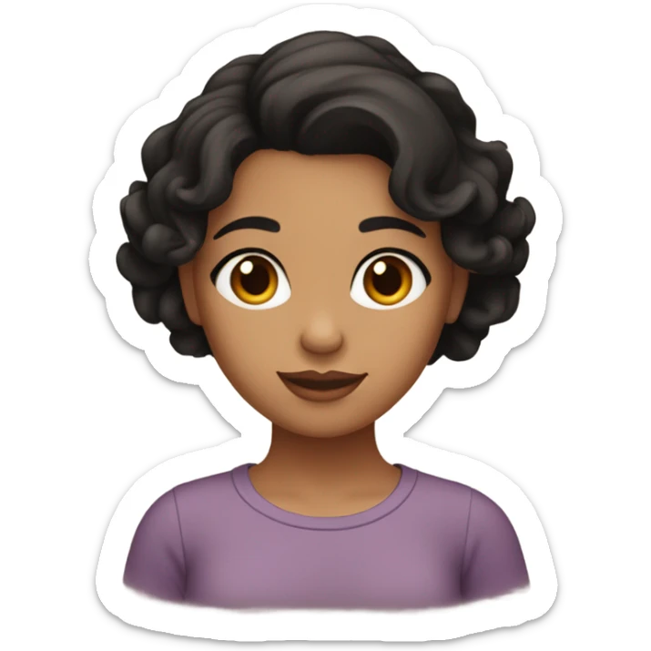 Latina girl with wavy black hair and brown eyes wearing a sweetheart top sticker