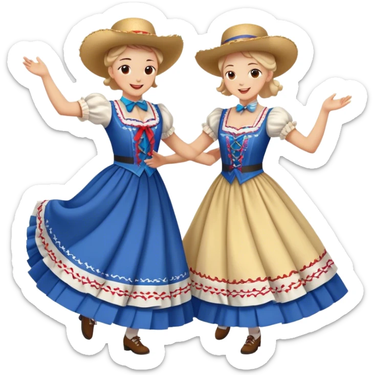 Cinematic Realistic scene of two square dancers in traditional American folk costumes, captured in joyful, coordinated motion with vibrant, rustic lighting that highlights their cultural heritage sticker
