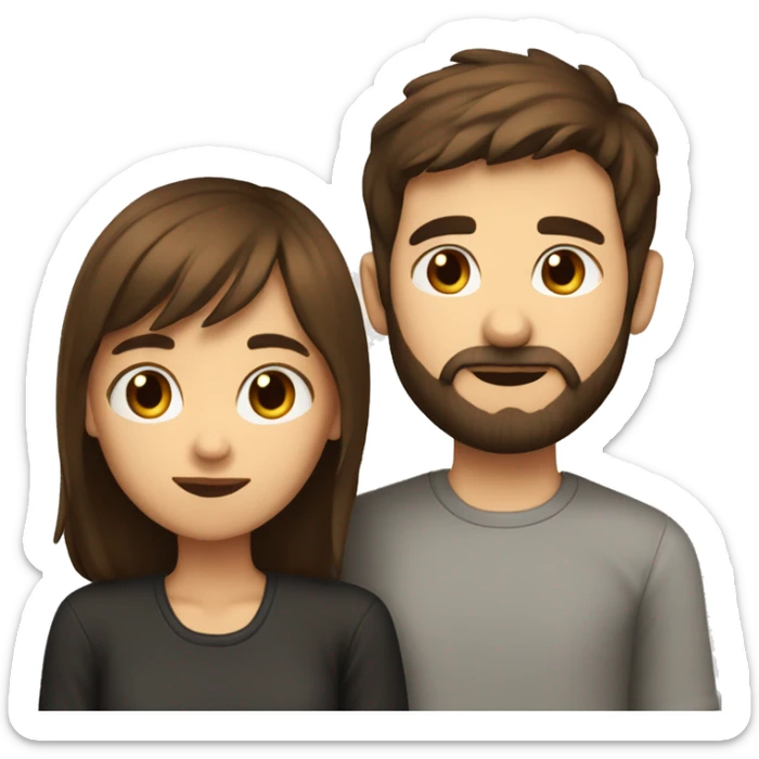 A girl with short brown hair and a boy with brown hair and a beard are kissing. sticker