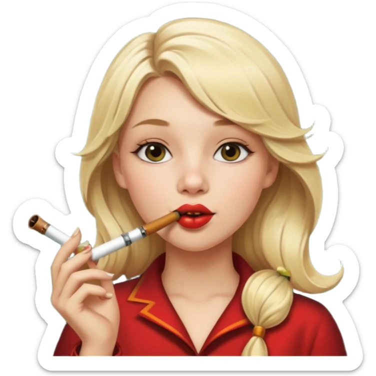 A beautiful girl with blonde hair with a festive pipe in her mouth sticker