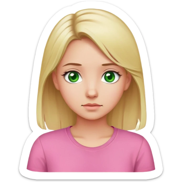 Girl wondering pink shirt blonde hair. Green eyes sticker
