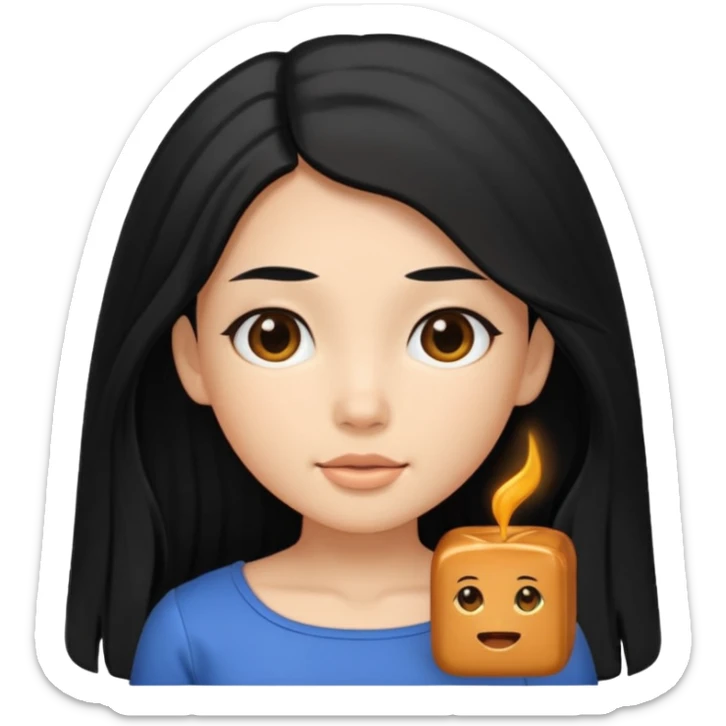 A caramel girl with SUPER long black hair and a square neckline shirt sticker