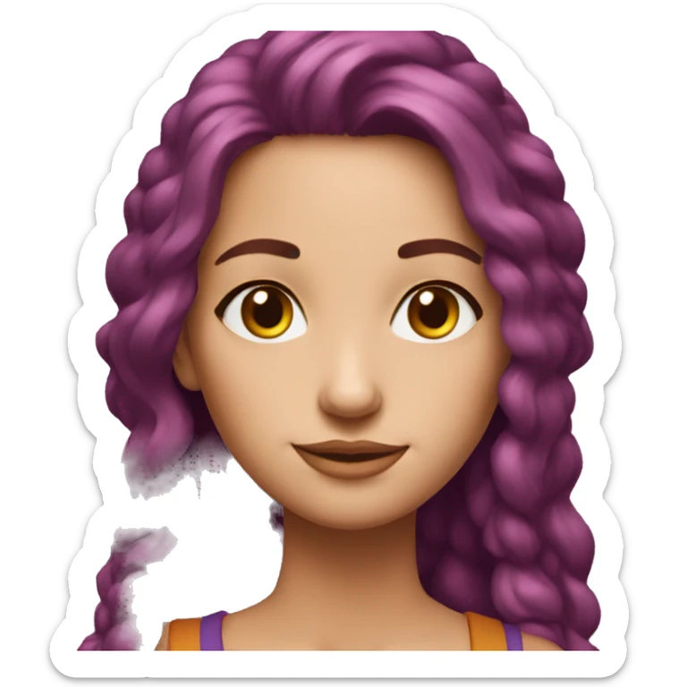 Woman 50 years, MIDI red-purple hair, a little hippie, beautiful honey eyes sticker