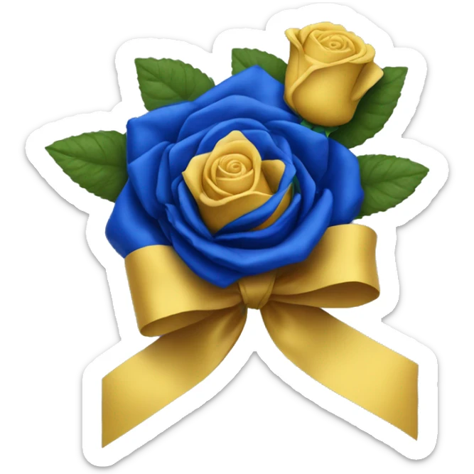 Royal blue and gold ribbon tied string the stern of a yellow tea rose sticker