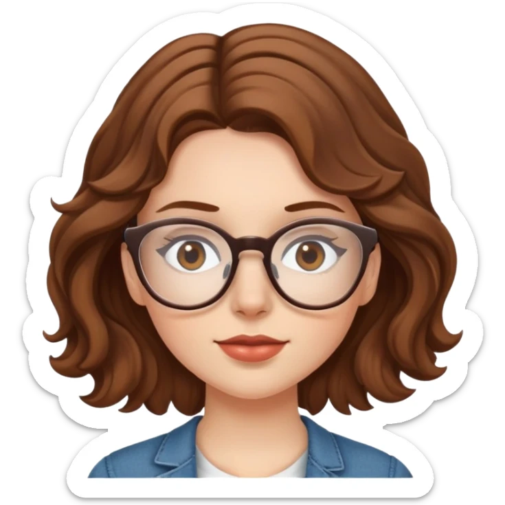 White Girl with brown wavy hair and rimless glasses sticker