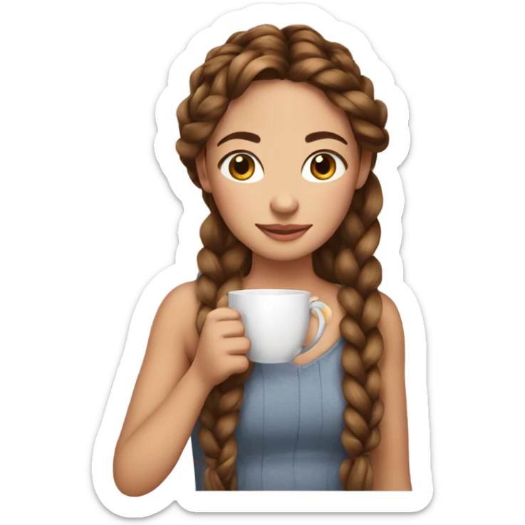 Girl sipping tea with long and brown and soft hair and Her hair is braided. sticker