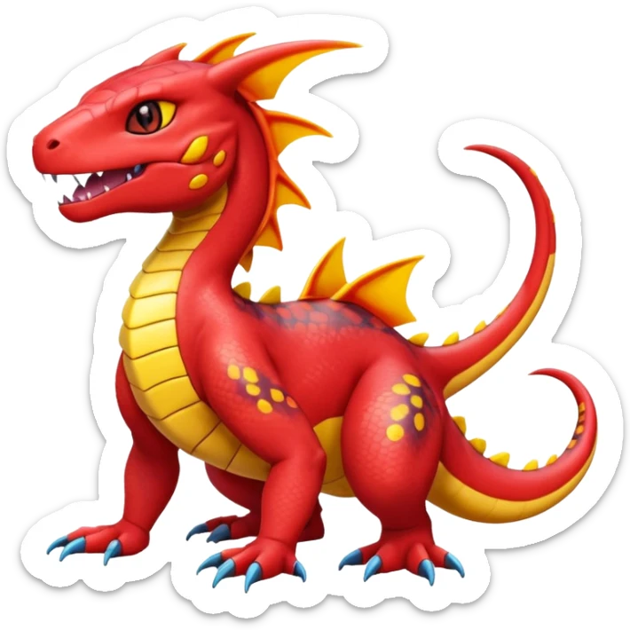 Cute Shiny Colorful Guilmon-Salandit-Fakémon-hybrid-creature (full body)  sticker