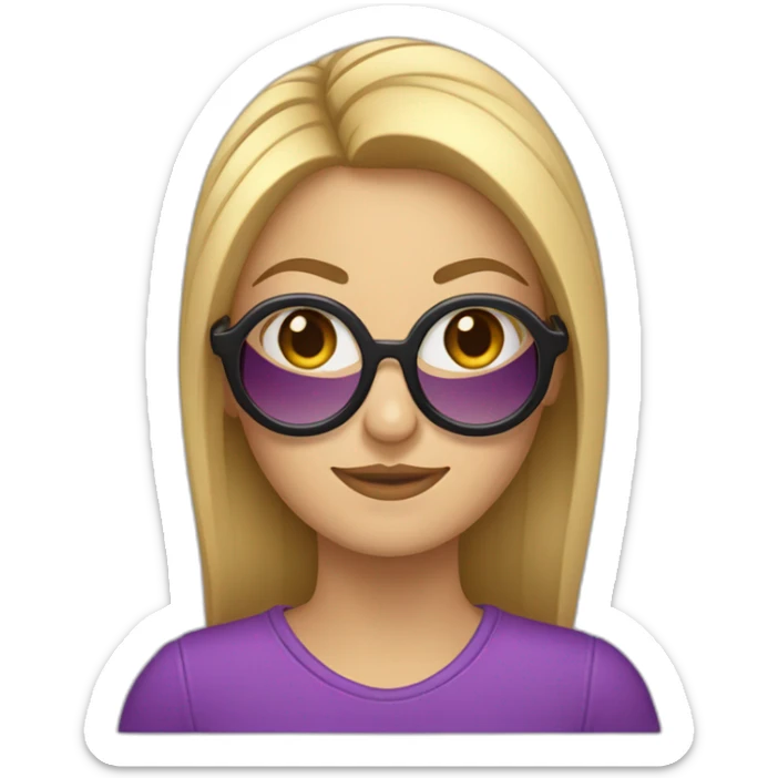 mujer rubia con la mitad del pelo de color lila, con gafas de patillas negra sticker