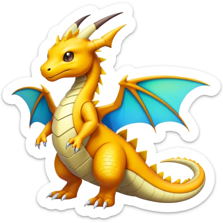  exotic colorful futuristic modern cyber-Dragonite-Fakémon-Digimon-Trico-Vernid-creature sticker