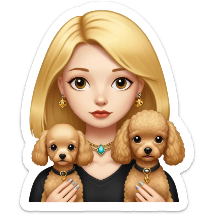 a  girl with glod  straight hair and tattoos and 2 miniature poodles sticker