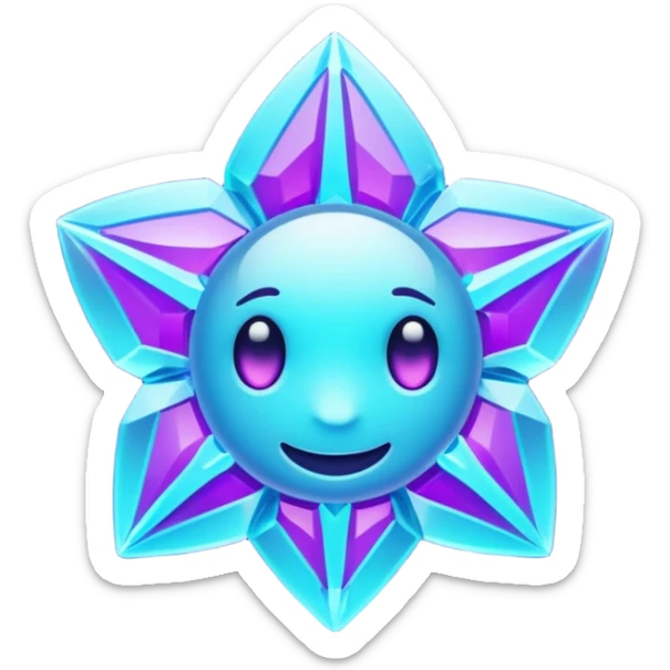 Futuristic glowing ice crystal emoji, icy neon cyan highlights, purple neon accents, dark background, digital tech style, no face. sticker