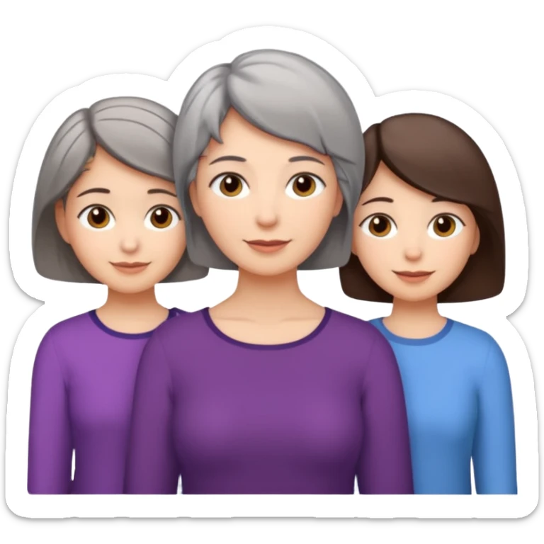 A mum with short Gray hair and her two adult daughters with brown hair sticker