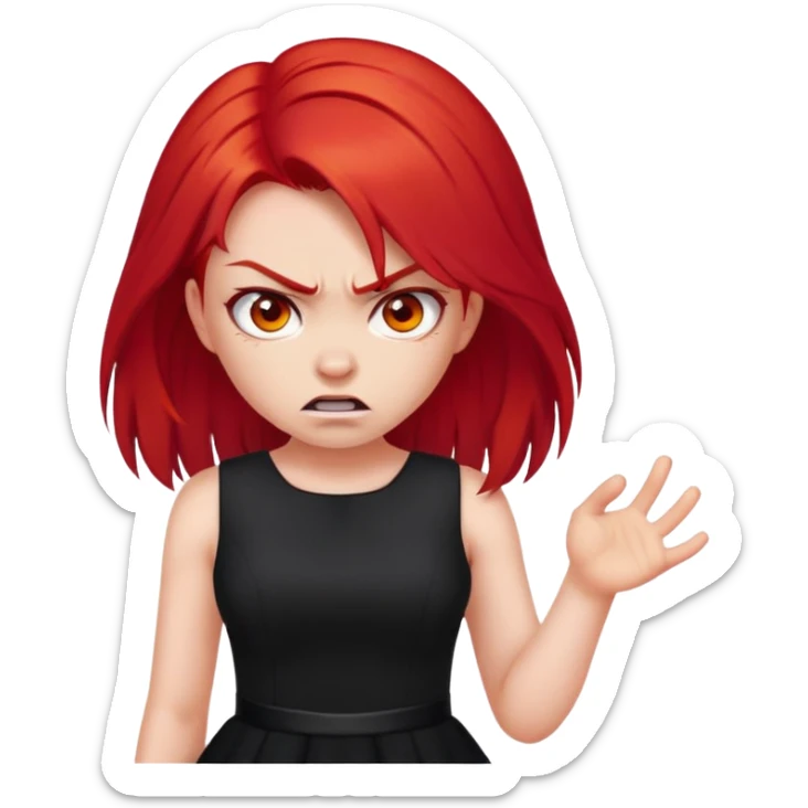 bright scarlet red hair girl angry wearing a black dress sticker