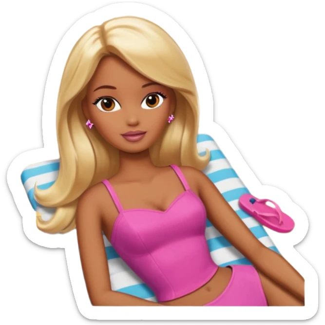 Brown skin blonde hair barbie in laying on beach  sticker