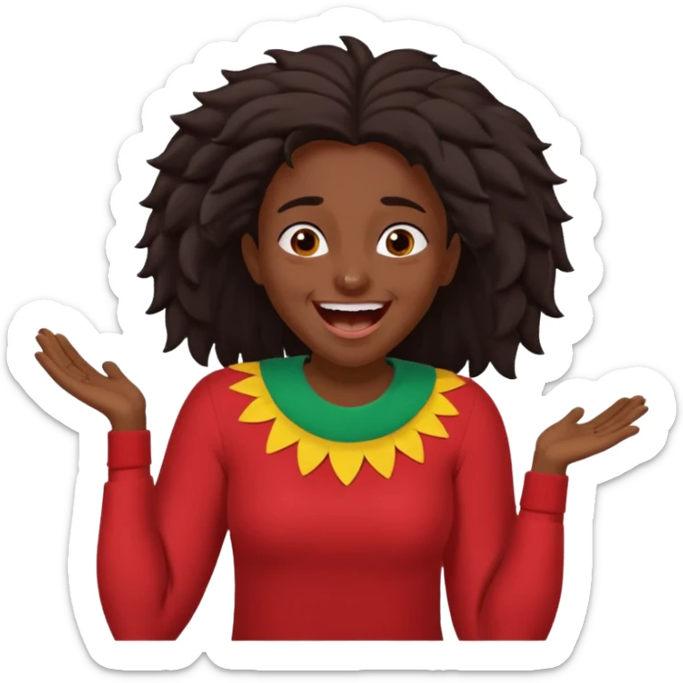 Baiza Ethiopian, dark hair Oldest but immature, no filter, funny Pose: laughing wildly, arms flailing age 21 sticker