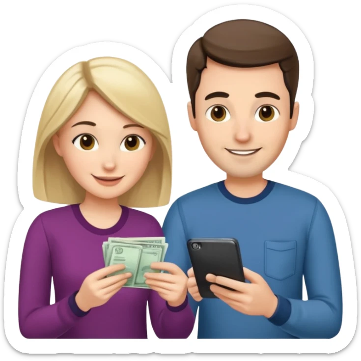 casually dressed stylish husband and wife in their 30ss avatars reviewing their finances together  sticker