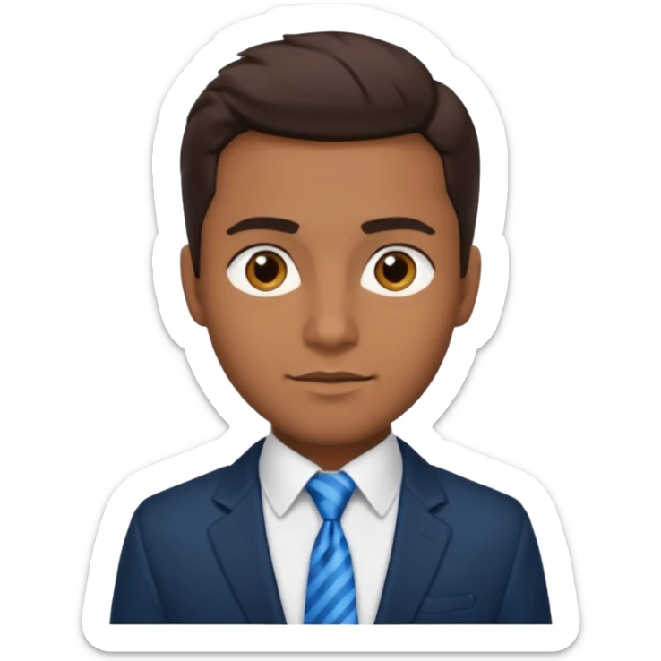 un homme brun joli avec des jolies traits avec une chemise blanche et une veste a manche longues et cravate bleu il a les yeux marron sticker