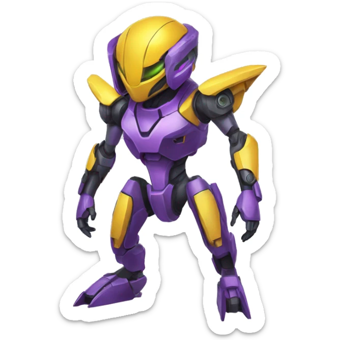 a Genesect-Raptor-Fakémon-Medabot-—hybrid with a futuristic visor-helmet and a suit full body sticker