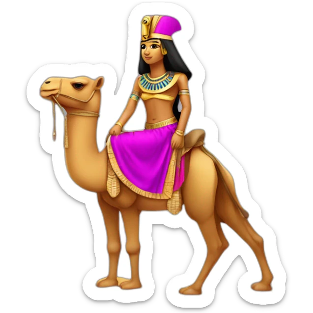 Egyptian pharaon on a camel,pyramids, tanned skin, golden magenta  costume sticker