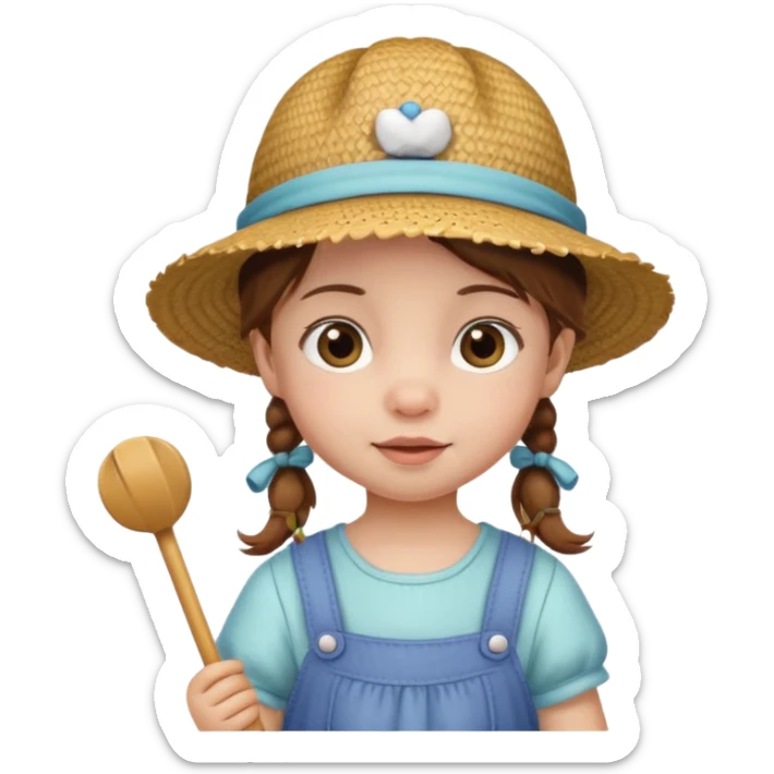 baby girl with brown hair and pigtails with a hat like My Neighbor Totoro movie sticker