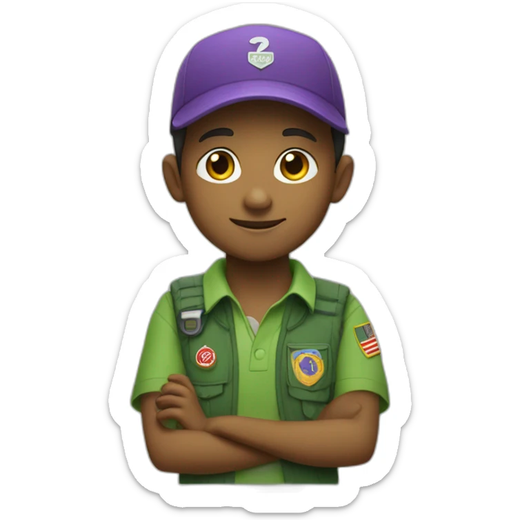 scout kid with a purple scout scarf and a green polo shirt sticker