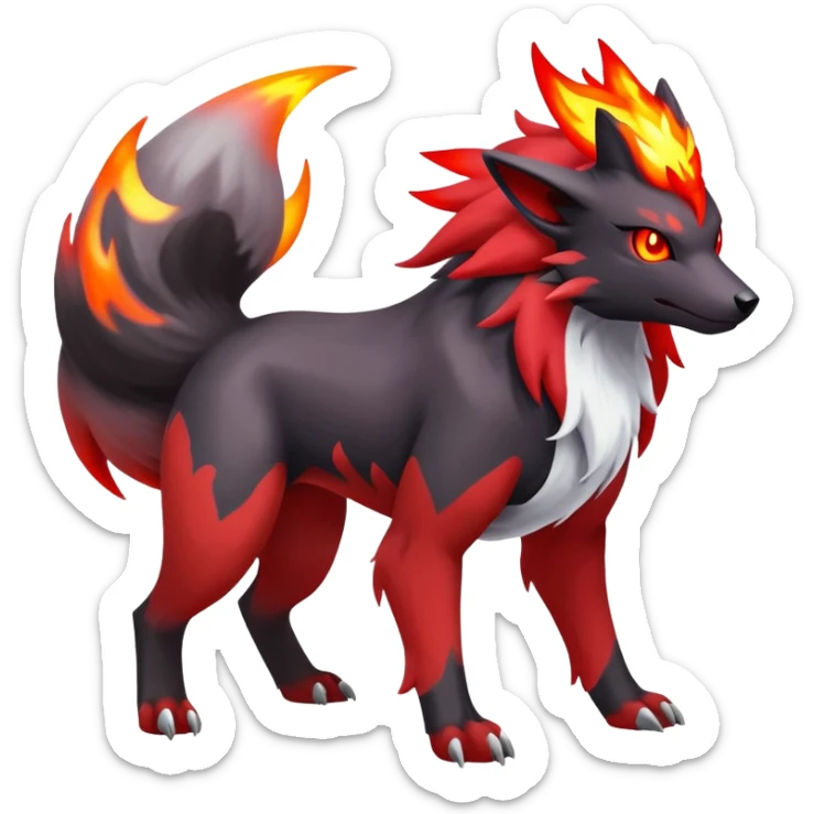 Shiny Exotic Excessive Mysterious Houndoom-Mightyena-Zorua-Zoroark-Zangoose-Pokémon-Fakémon-hybrid-creature (full body) sticker