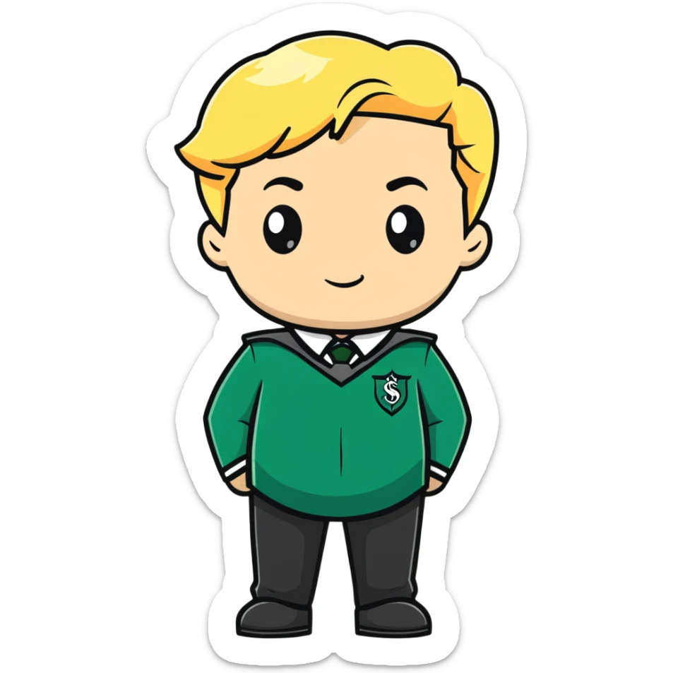 pregnant male in Slytherin uniform, blonde hair, pale skin, cartoon style sticker