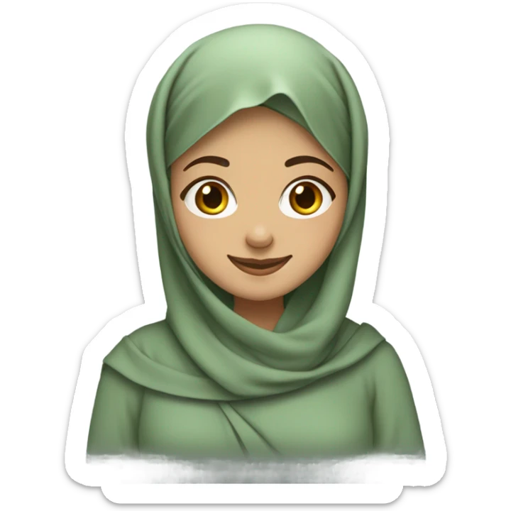 girl wearing a long sage green abaya. Smiling and with sage green hijab  sticker