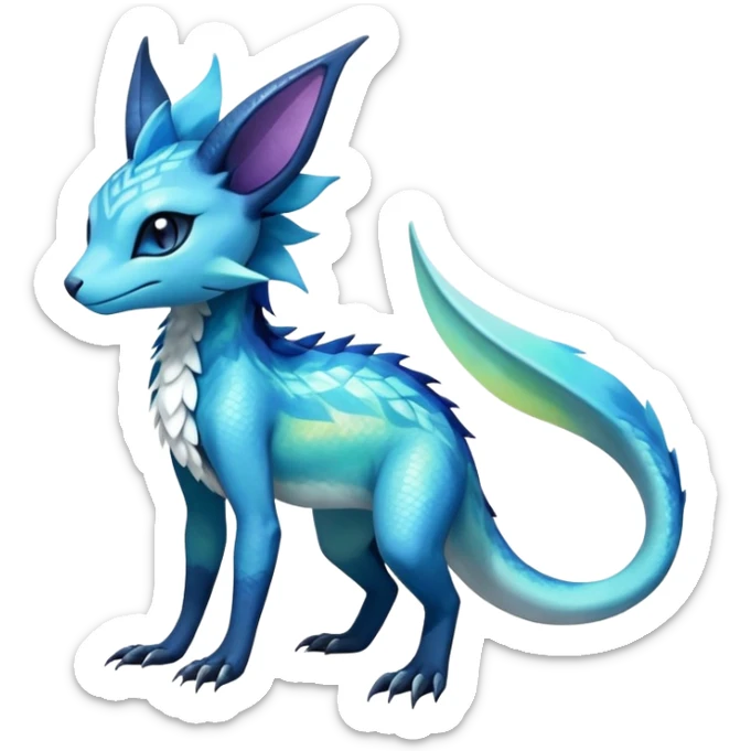 Colorful Iridescent Exotic Salandit-Aurorus-Glaceon-Fakémon-hybrid-creature (full body)  sticker