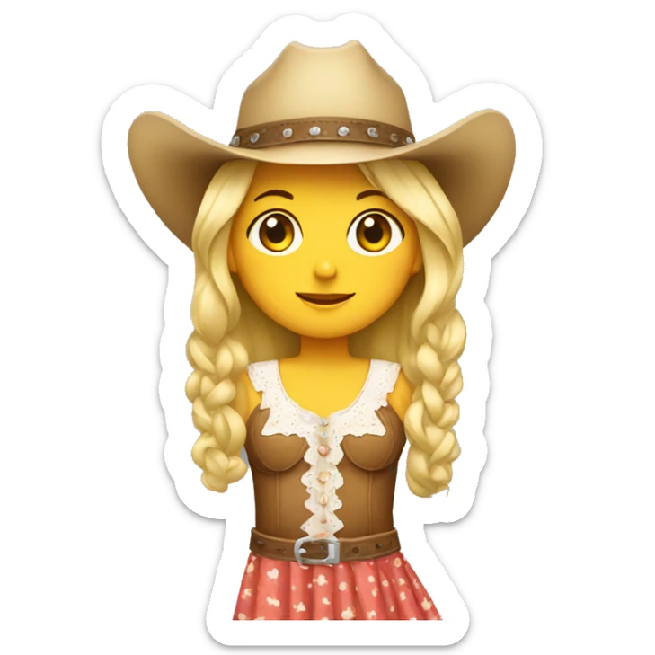 blonde girl wearing a cowgirl hat with a sun dress on. sticker