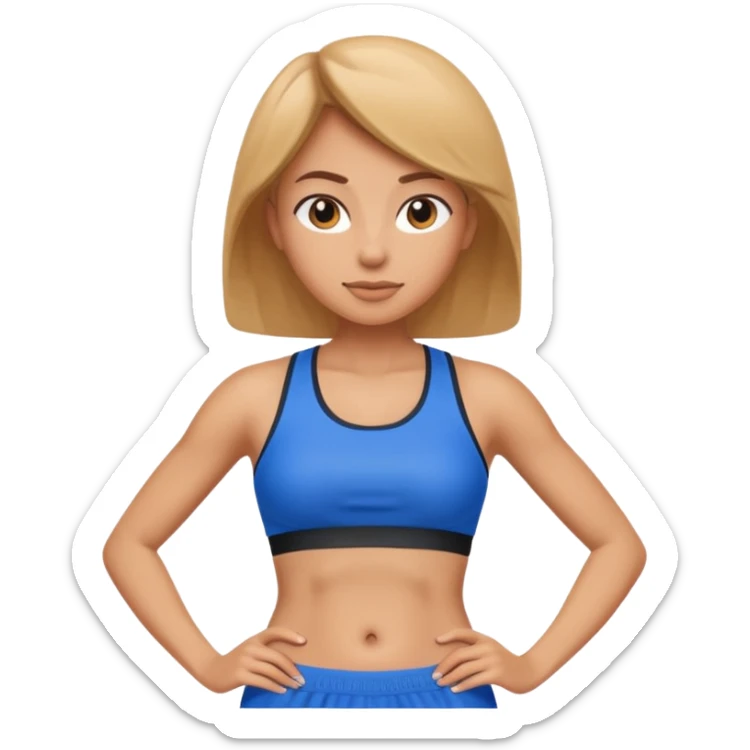 sporty woman cartoon emoji style belly abs blue cloths sticker