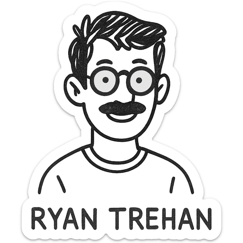 Ryan Trehan, minimalistic, black and white, clean lines sticker
