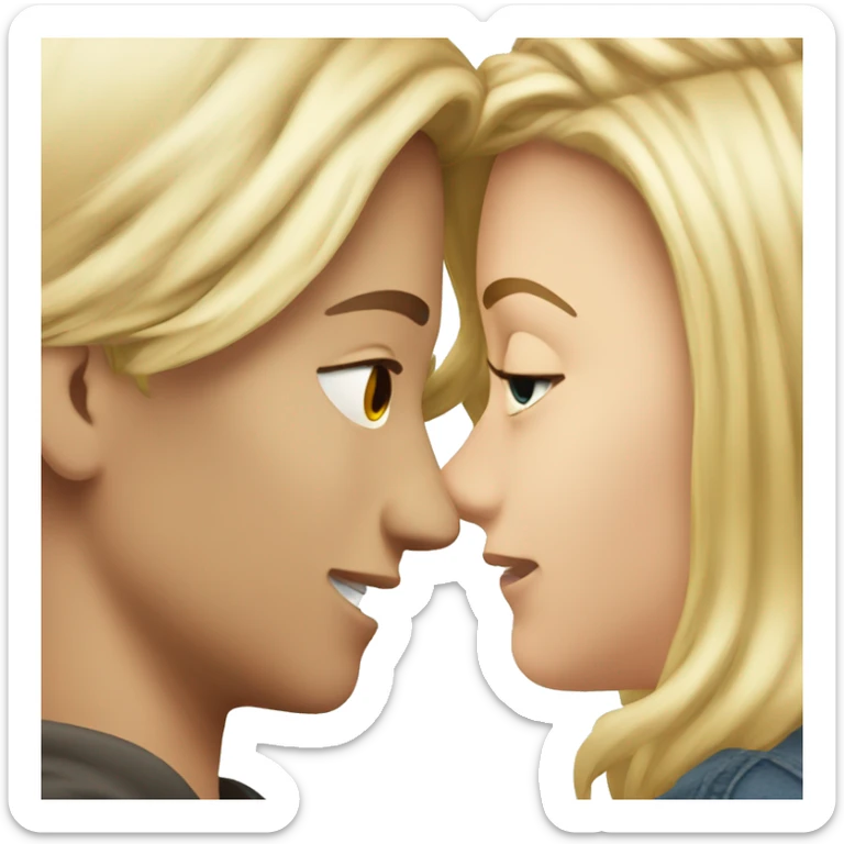 kissing boy brown hair and girl blond hair sticker