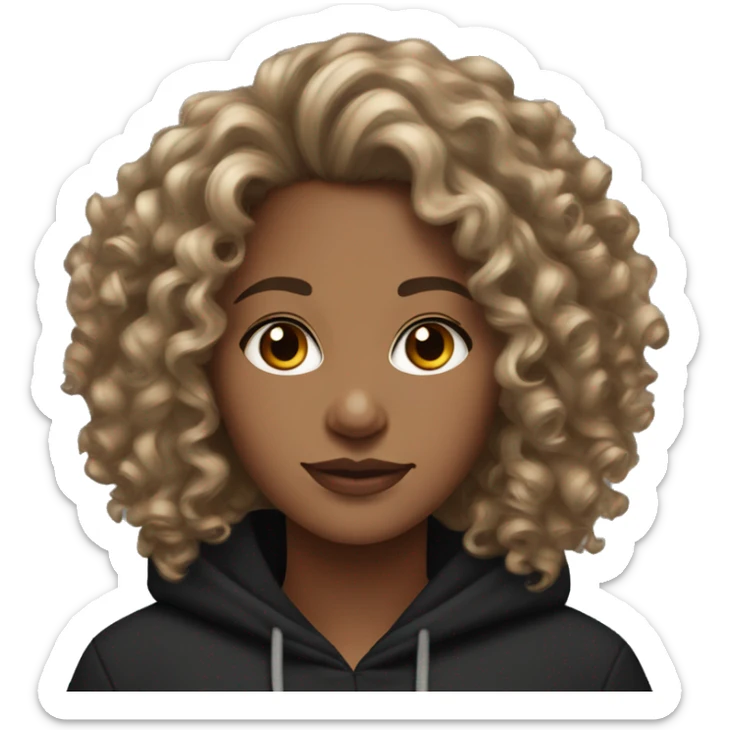 Curly haired medium skin tone woman with a black hoodie and hoop earrings  sticker