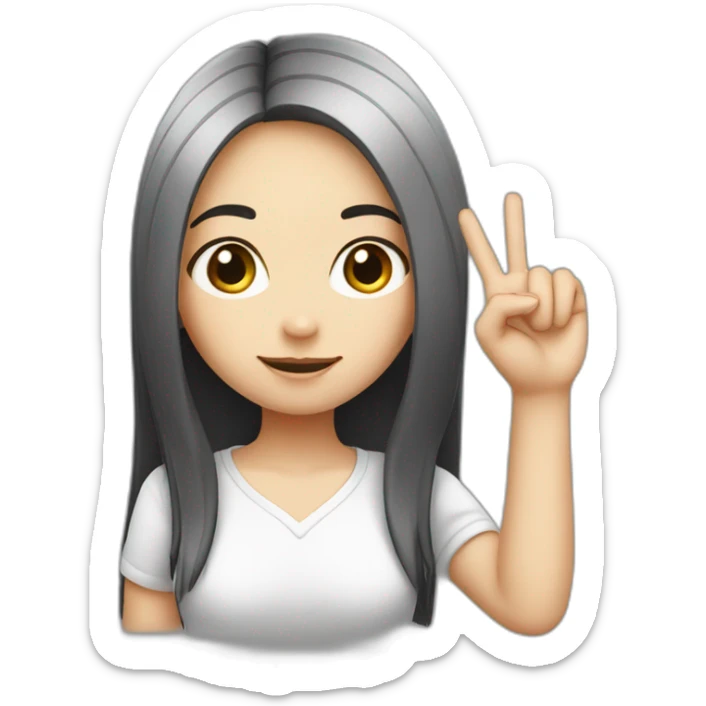 Small white skin black haired girl showing 3 fingers up, 2 closed sticker