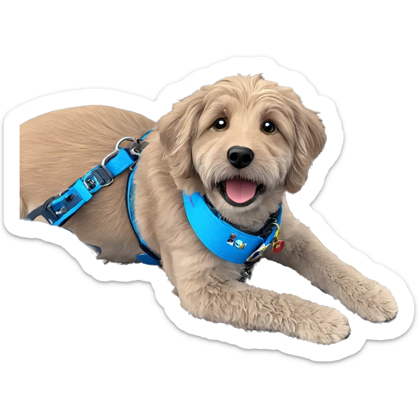 a focused dog with collar sticker