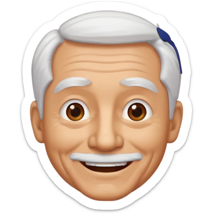 Illustrated emoji of an old man, white hair, no beard, dark eyes, tanned skin  sticker