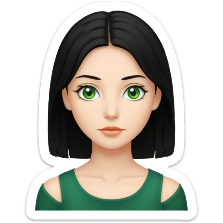 Yeşil gözlü siyah  omuz hizasında saçlı kadın sticker