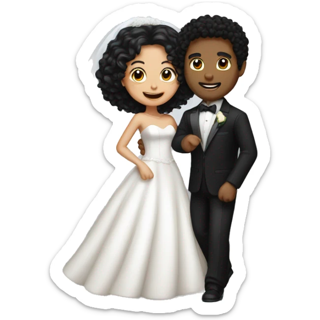 Bride with black curly hair and groom with short black hair dance sticker