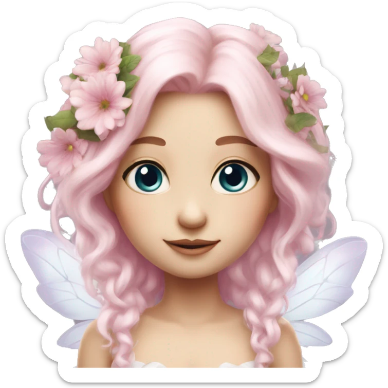 Beautiful, flower fairy, white long, light pink hair, big wings, fair skin, light viole eyes  sticker