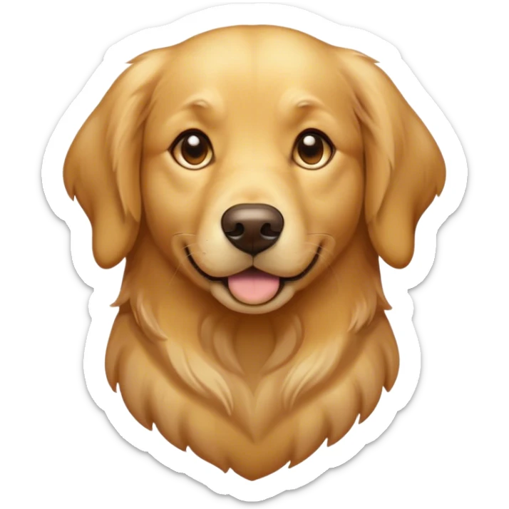 Cinematic Noble Golden Retriever Portrait Emoji, Poised and regal, with a strong, athletic build and a lustrous, well-groomed golden coat, deep-set soulful brown eyes, Simplified yet sharp and sophisticated features, highly detailed, glowing with a soft, dignified glow, high shine, intelligent and friendly, stylized with an air of warmth, focused and attentive, soft glowing outline, capturing the essence of a watchful and confident companion, so majestic it feels as though it could bound out of the screen with effortless authority! sticker