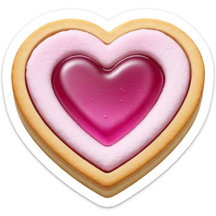 Realistic shortbread cookie in the shape of a heart with light margenta jelly middle filling and sprinkled powder sugar on top. sticker