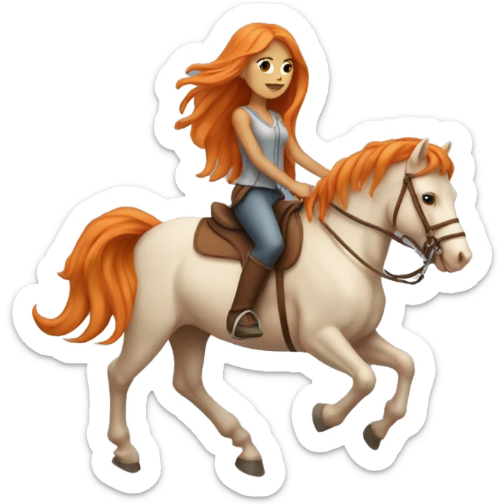 Tan girl with long orange hair riding a horse sticker